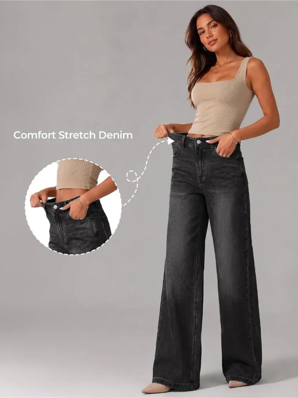 Women's Black Denim Y2k Straight Leg Button Zipper High Waisted Baggy Jean